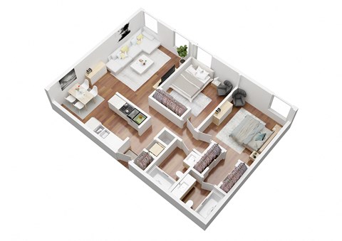 Floor plan for 2 beds, 2 baths, 840 sqft